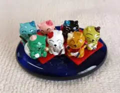 ミニチュア 猫 7匹 ガラス細工 フィギュア 七福神 約4㎝×約5cm