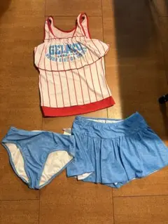 女の子用水着セット 赤と青 ストライプ
