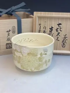 Ｒ６２７　水指　『水無月窯　藤谷芳哉造』『色絵山桜文』『箪瓢水指』　共箱　茶道具 R627水指『水無月窯藤谷芳哉造』『色絵山桜文』『箪瓢水指