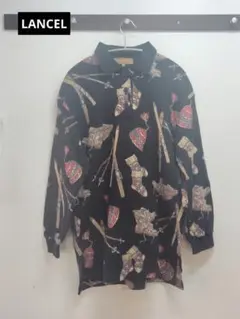 美品 LANCEL 黒 ポロシャツ 総柄 サイズM[FF]