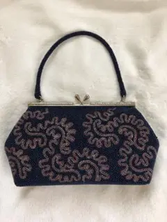 ネイビー(紺色)ビーズ刺繍 クラッチバッグ 和装 洋装