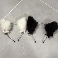 猫耳 カチューシャ 白 黒 2点セット コスプレ