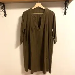 ネストローブ Yネック ワンピース リネン 麻100% ブラウン