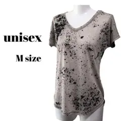 グレー×ブラック☆ 前後バイカラーVネックTシャツ☆ダメージプリント M☆