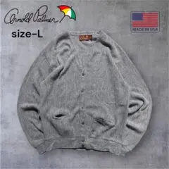 【USA製】80sArnold Palmer VネックカーディガンLグレーニット