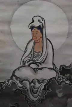 真作/青邱（画）/曹洞宗和尚（賛）/岩上観音画賛/布袋屋掛軸HF-37 真作/青邱（画）/曹洞宗和尚（賛）/岩上観音画賛/布袋屋掛軸HF-37