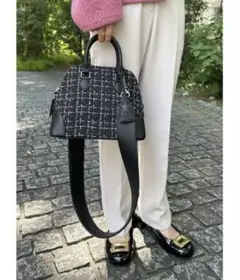 ミラオーウェン　ワイドショルダーツィードボストンバッグ