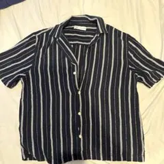 ZARA 半袖シャツ L ネイビー ストライプ