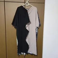 お値下げ　iS ScoLar　蝶と海モチーフスカーフ柄 切替ワンピース