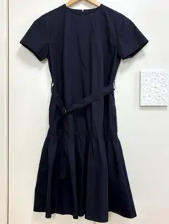 ユニクロ ティアード ワンピース ネイビー 半袖 ベルト付き ノーカラー M
