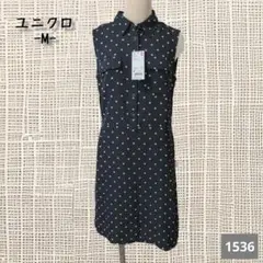 A-1536〈ユニクロ〉M ドット柄 ジョーゼット　ノースリーブワンピース