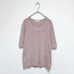coffret♡5部袖ニット シルク100% Uネック スパンコール M