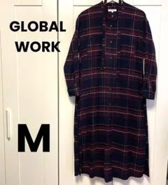 GLOBALWORK チェック柄　ソフトフランネル　シャツワンピース　M