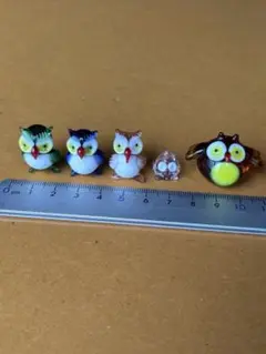 ガラス細工、フクロウ５個
