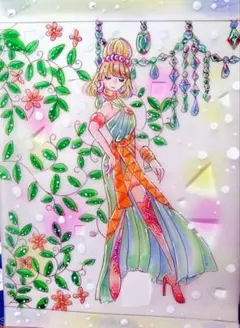 ファッションイラスト カラフルドレス　ハガキサイズ