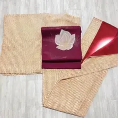 【A94】着物 小紋 袷 正絹 生成 赤茶 単品 着付練習や初心者・アレンジに