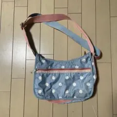 レスポートザック　ドット柄ショルダーバッグ 水色とピンク