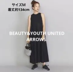 BEAUTY&YOUTH ブラックノースリーブワンピース　cotton100%