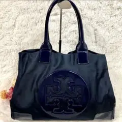トリーバーチ トートバッグ ネイビー 大容量 デカロゴ ナイロン ビニール