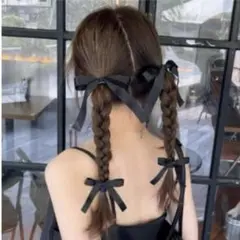 リボン クリップ ピン ヘアアクセサリー 4個セット（黒）