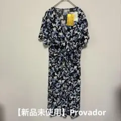 【新品未使用】Provador青と黒の花柄 Vネック 半袖 ワンピース3Lサイズ