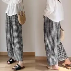 ワイドパンツ チェック柄 レディース 涼しい 千鳥格柄 卒業式 入学式 パンツ