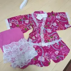 90サイズ ピンクバラ柄甚平・浴衣