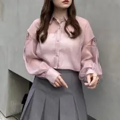 INGNI 肩スリットリボンラメシアーショート シアーシャツ ピンク