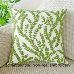 グリーン系　２D　刺繍風片面プリント　クッションカバー４６　インテリア雑貨