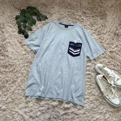 6160❃Tシャツ❃半袖カットソー/マリンテイスト/イカリ/柔らか/グレー/L
