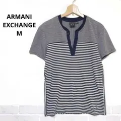 A|X コットンブレンド ロゴ入り ヘンリーネック Tシャツ ボーダー柄H936