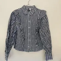 【美品】H&M ギンガムチェックシャツ フリル 長袖 160サイズ