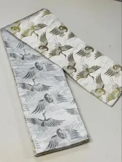 シルバー金鶴模様 半幅帯