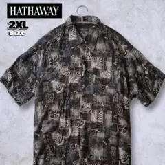 【最終値下げ】HATHAWAY レーヨン　半袖シャツ 2XL 　アロハシャツ　黒