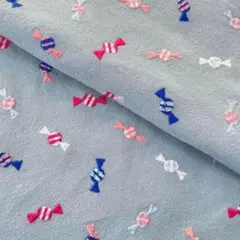 s32-s▼140×50cm▼コットンリネン刺しゅう生地▼キャンディ　水色