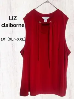 LIZ claiborne 赤ノースリーブシャツ えり紐つき1X 大きいサイズ