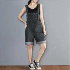 大きいサイズ レディース デニムサロペットパンツ ハーフパンツ