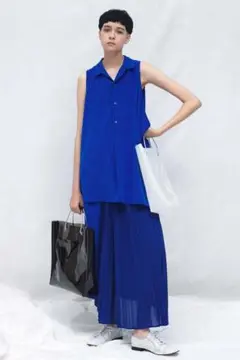 美品 ワイズ アシンメトリー オープンカラー ノースリーブ シャツ ブラウス