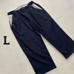 極美品【リネンパンツ】ネイビー　L ハーフパンツ　ウエストゴム　カジュアル