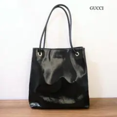 良品 綺麗 グッチ エナメル レザー スクエア セミショルダー トートバッグ