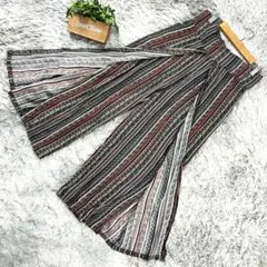 訳アリ！ペイズリーストライプガウチョパンツ (F) マルチカラー