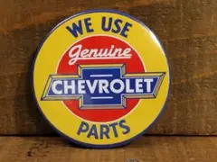 アメリカン　缶バッジ　CHEVROLET　黄色　5.3cm　モーター　新品