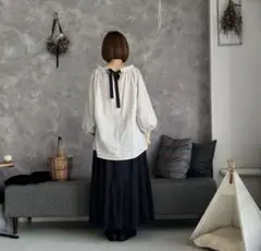 【美品】　KUBO SAN MADE クボサンメイド　リボンブラウス　ギャザー