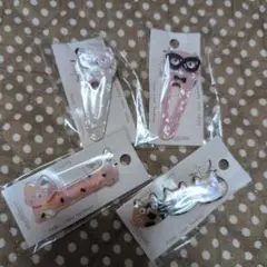 猫とフクロウデザイン ヘアクリップ 4個セット