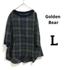 【Golden Bear】5分丈袖トップス　サイズL グリーン×ネイビー　秋