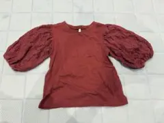 バーガンディ レースパフスリーブ Tシャツ