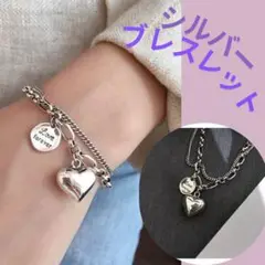シルバーブレスレットS925ダブルチェーンLOVEチャームレトロ感”INS風”