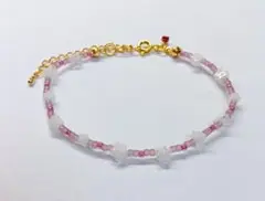 ビーズブレスレット＊ミルフィオリ＊千の花　クリアホワイト