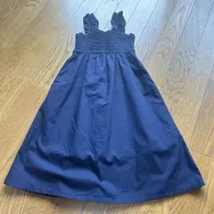 ネイビー コットン ノースリーブワンピース