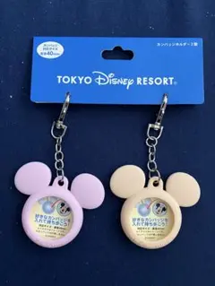 ディズニーリゾート限定　缶バッジホルダー　２個　ピンク　オレンジ